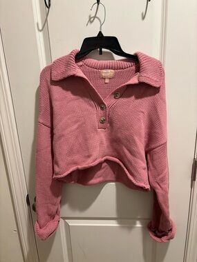 Show Me Your MuMu Pink Cropped Knit Crawford Collared Pullover